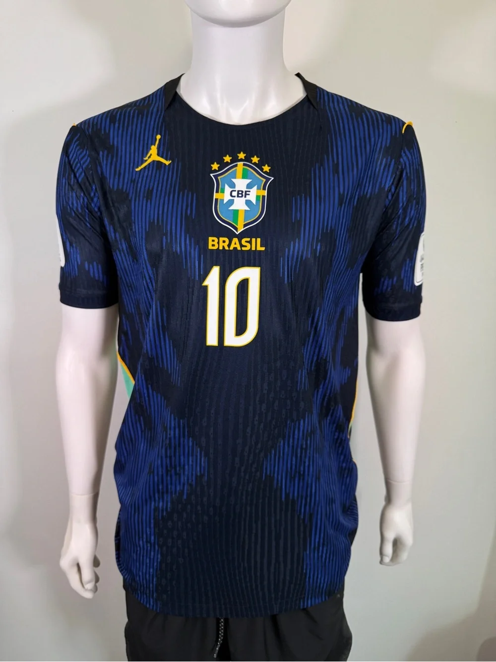 Jordan Brazil #10 Men's Football Jersey - Navy & Yellow